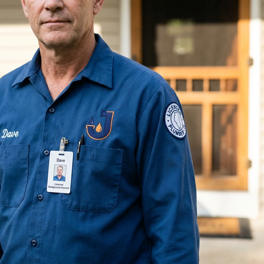 Licensed plumber showing ID badge in Marinette, WI