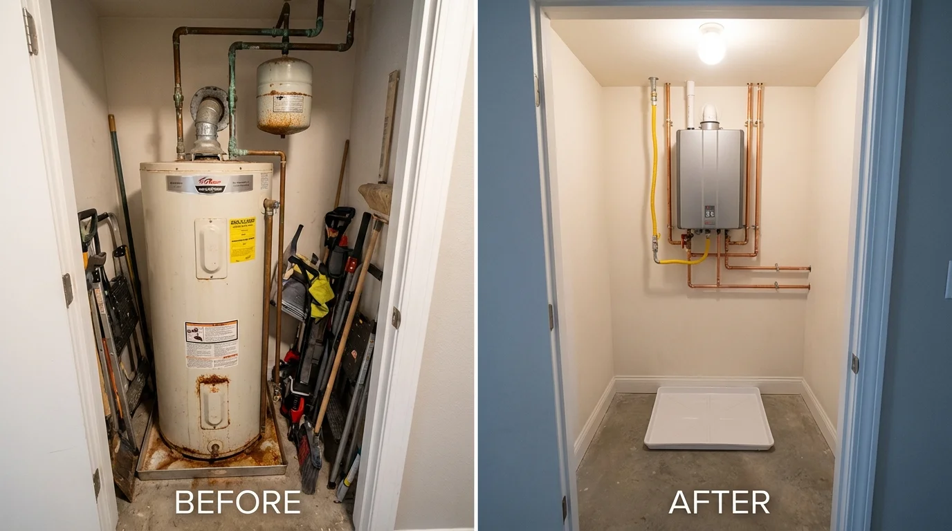Tank water heater versus wall-mounted tankless unit comparison for Marinette, WI homeowners